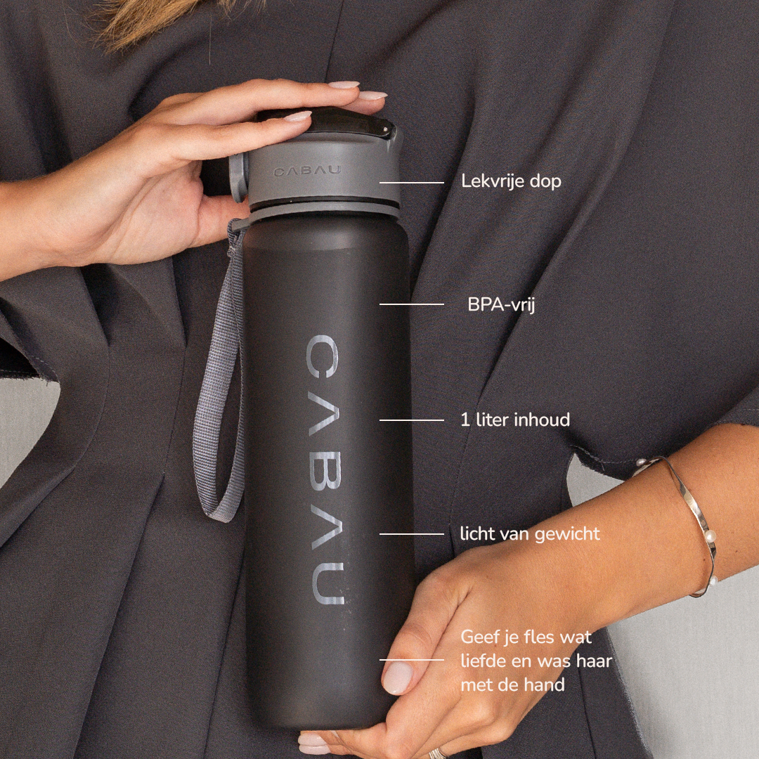 Cabau Bloom kunststof waterfles van 1 liter in Stone Grey, BPA-vrij en licht van gewicht